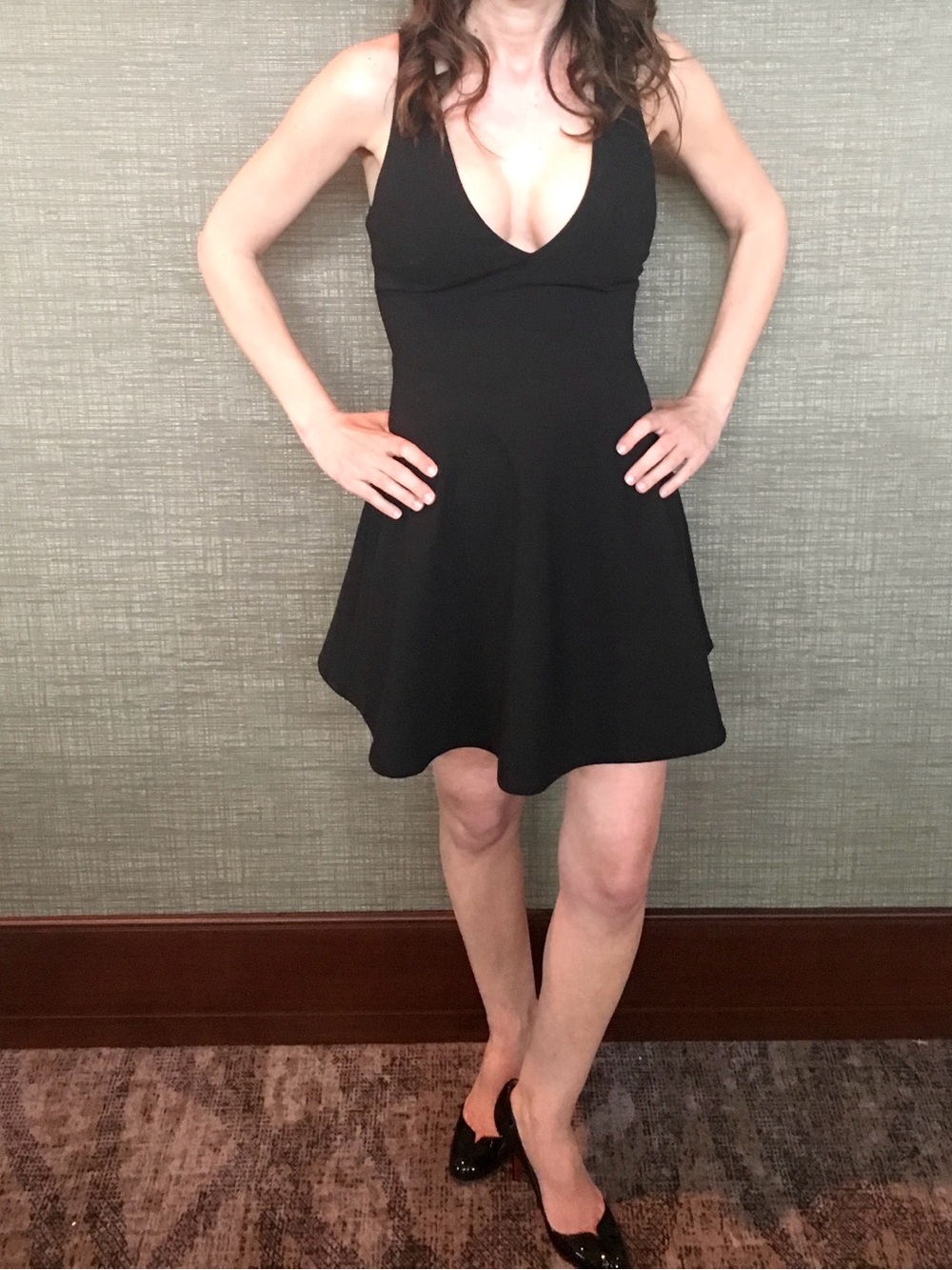 Alice + Olivia Black V-Neck Sleeveless Fit-and-Flare Mini Dress